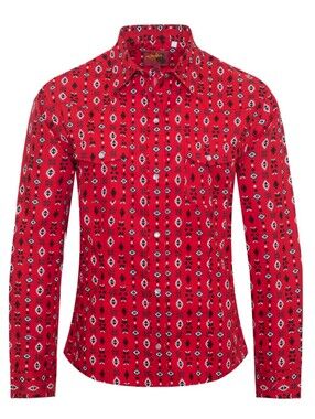 Rodeo Slim-Fit Red Printed Button-Down Shirt with Chest Pockets